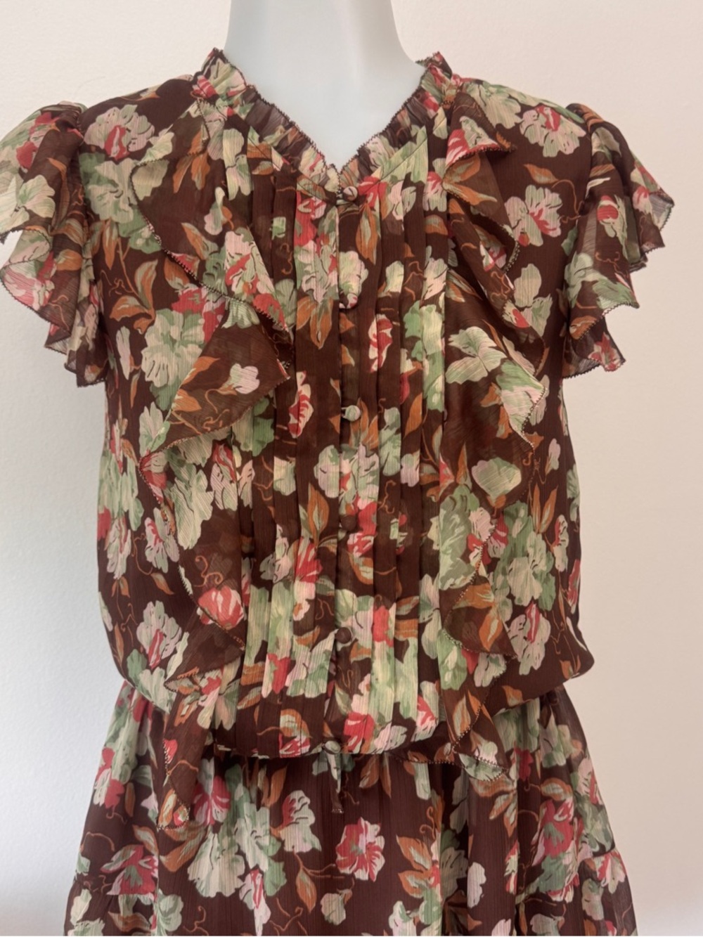 Polo Ralph Lauren Girls Brown & Burgundy Floral Ruffle Dress Various Sizes